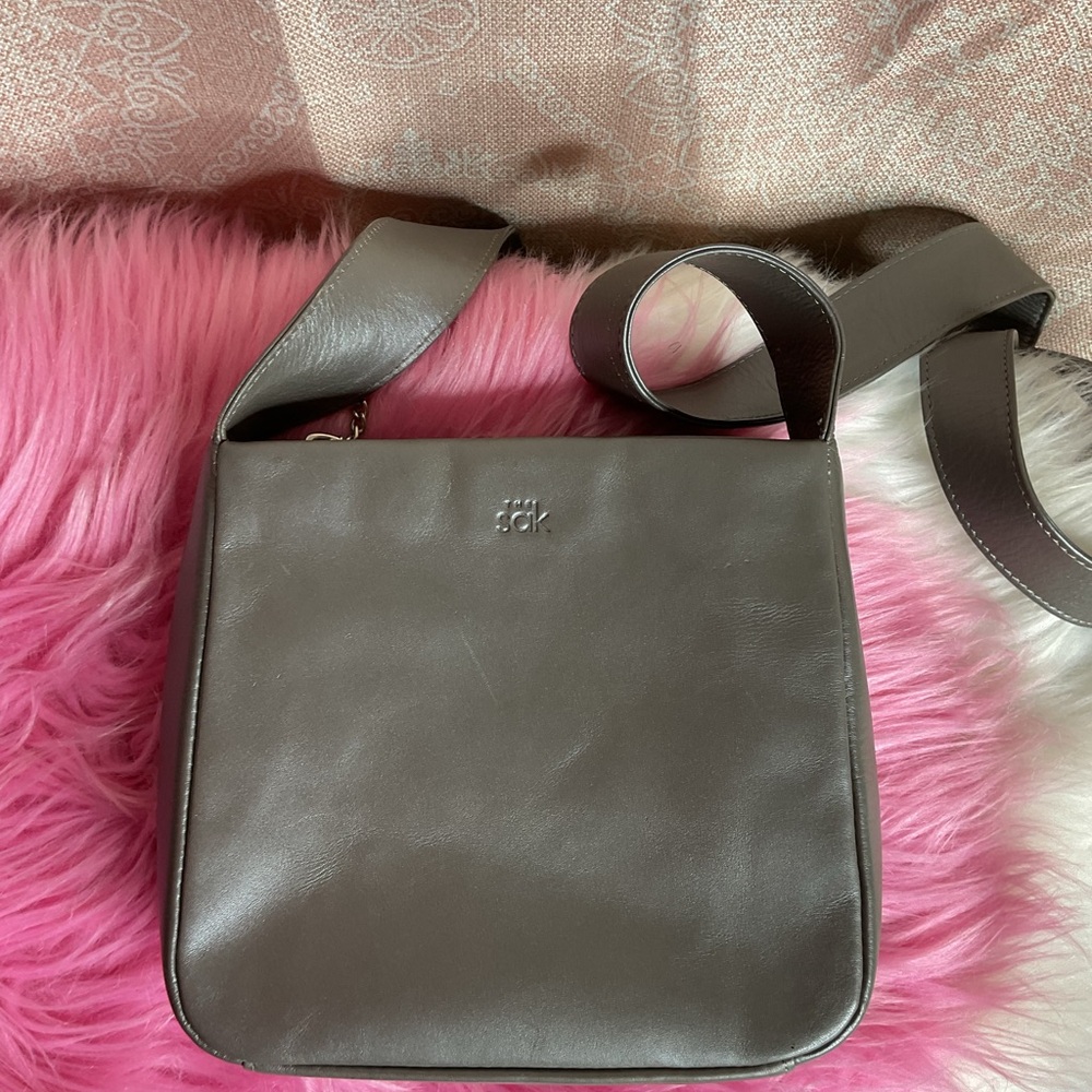 Y2K The Sak Pure Leather Grey Crossbody Bag - Picture 3 of 7